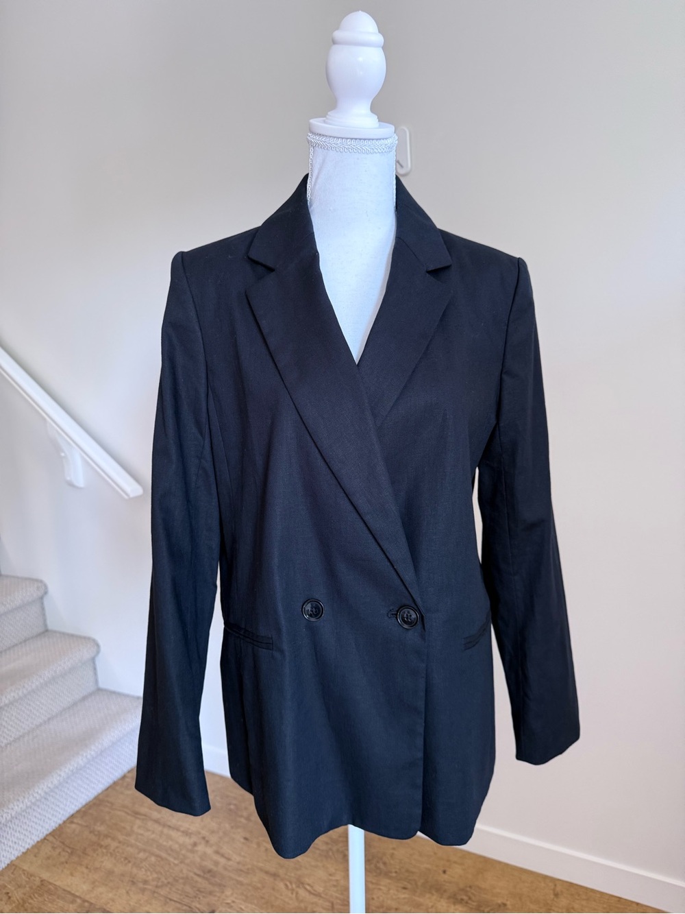 Banana Republic Black Double-Breasted Linen Blend Scandi Girl Blazer size 10